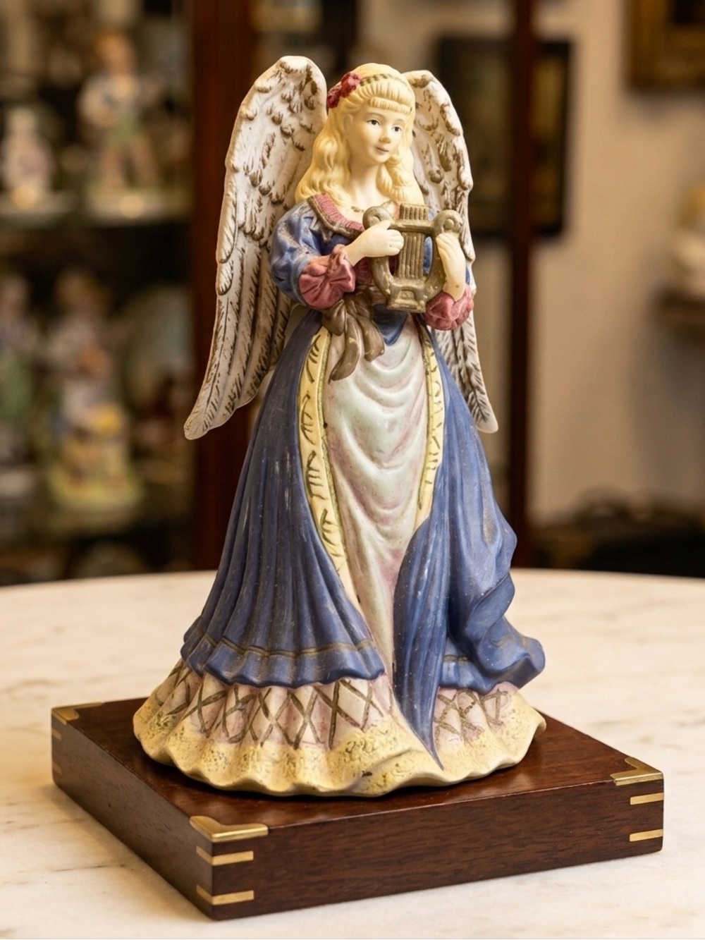Vintage Debco Brand 10.5” Angel with Harp Ceramic Figurine